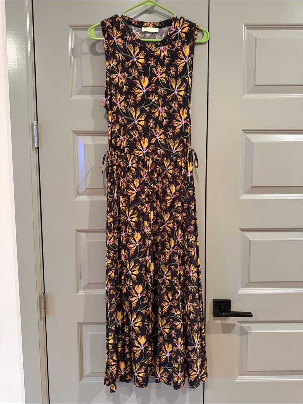 Ulla Johnson Black Floral Maxi Dress with Yellow & Pink Accents